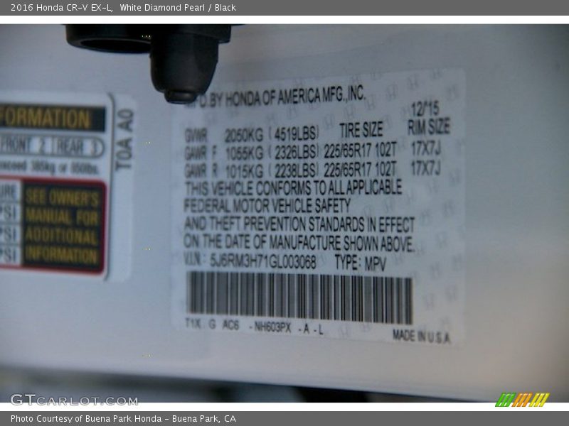 White Diamond Pearl / Black 2016 Honda CR-V EX-L