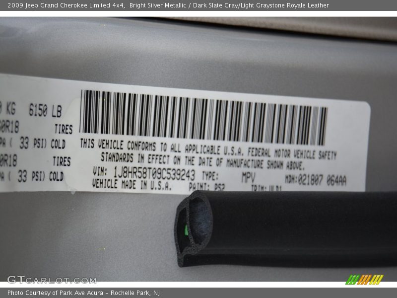 Bright Silver Metallic / Dark Slate Gray/Light Graystone Royale Leather 2009 Jeep Grand Cherokee Limited 4x4