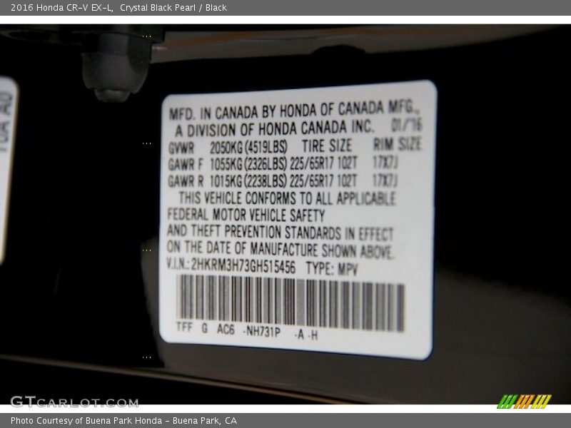 Crystal Black Pearl / Black 2016 Honda CR-V EX-L