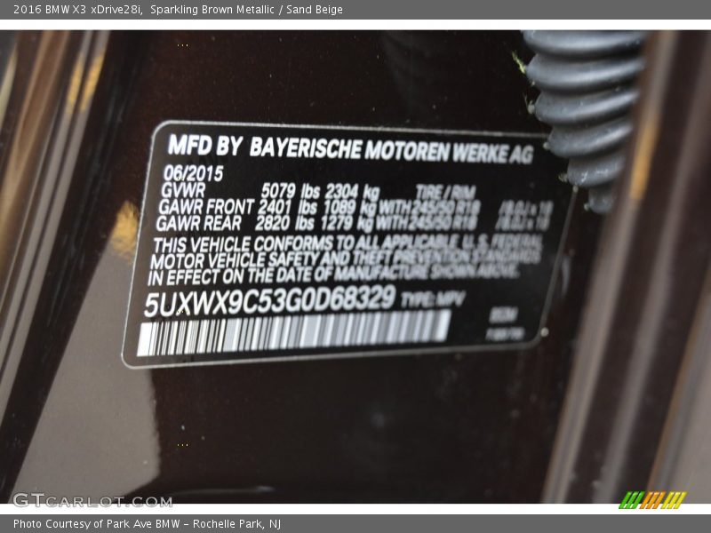Sparkling Brown Metallic / Sand Beige 2016 BMW X3 xDrive28i