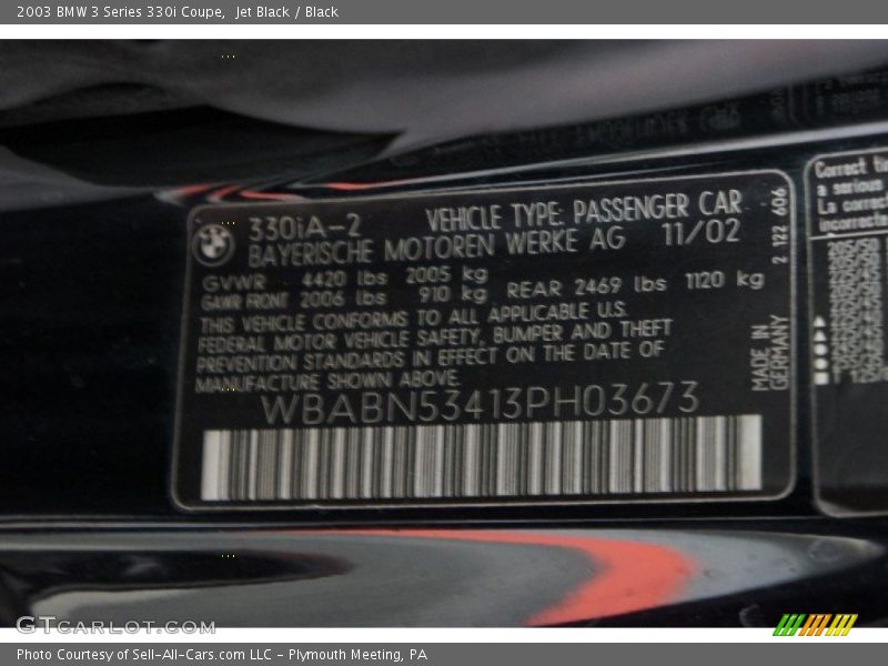 Jet Black / Black 2003 BMW 3 Series 330i Coupe