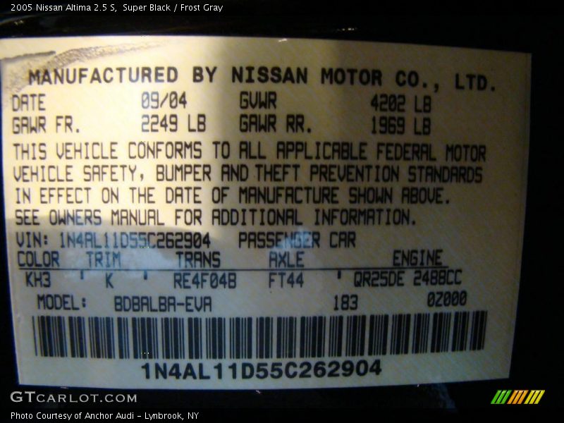Super Black / Frost Gray 2005 Nissan Altima 2.5 S