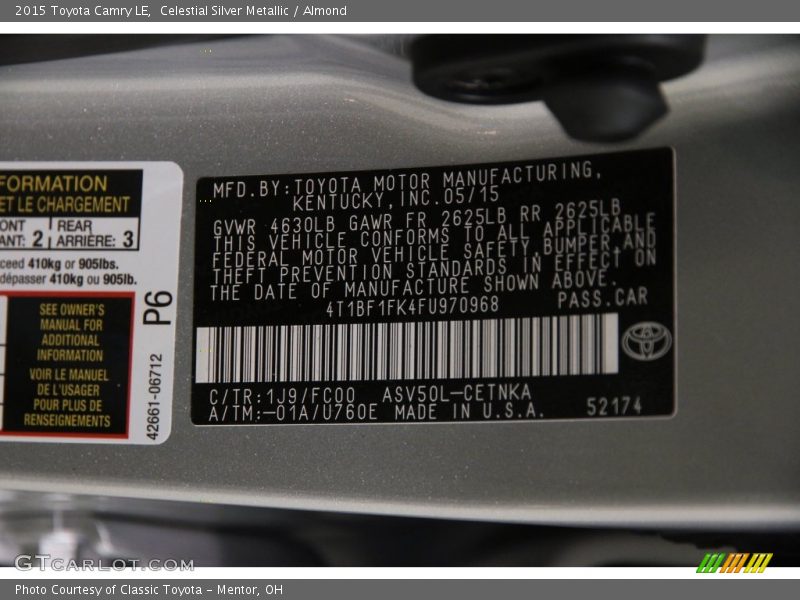 Celestial Silver Metallic / Almond 2015 Toyota Camry LE