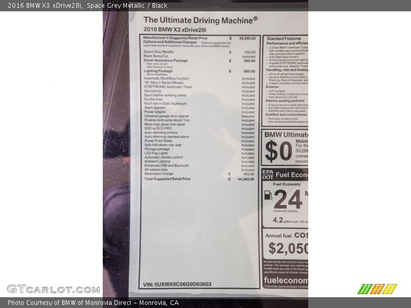 Space Grey Metallic / Black 2016 BMW X3 xDrive28i