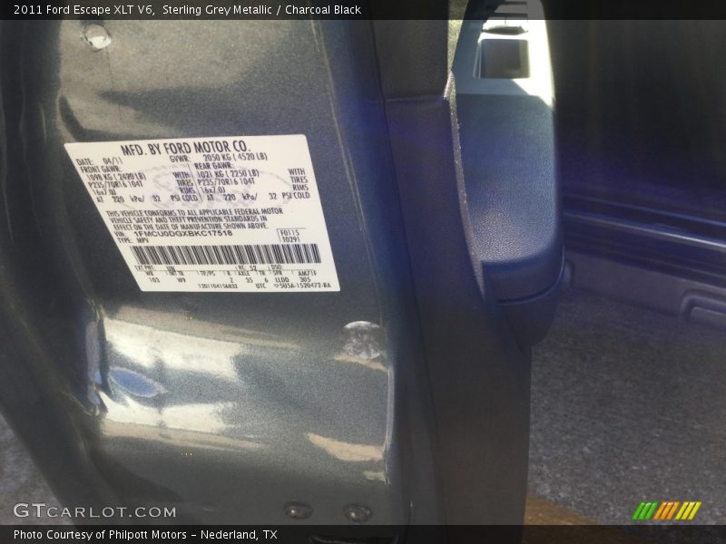 Sterling Grey Metallic / Charcoal Black 2011 Ford Escape XLT V6