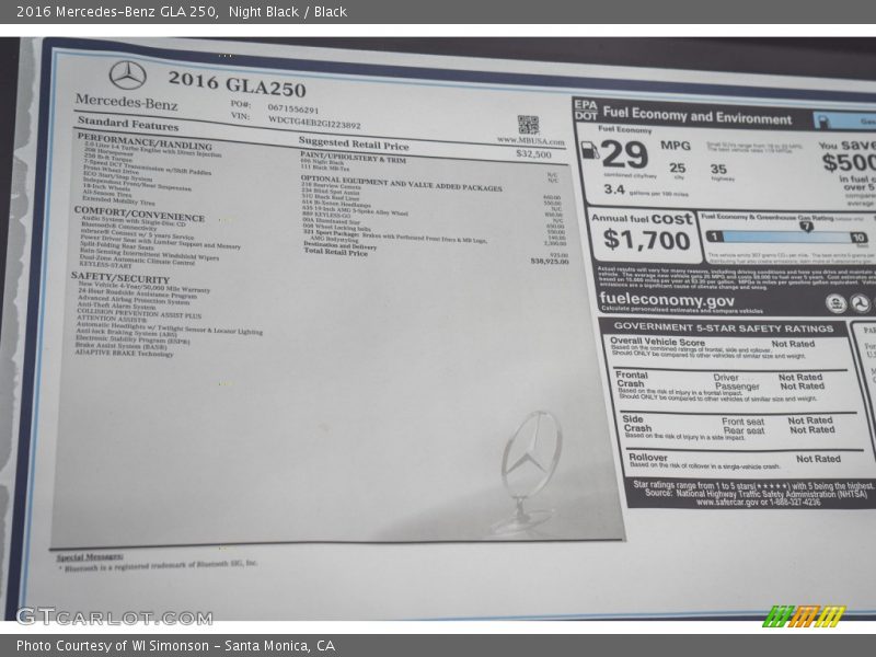 Night Black / Black 2016 Mercedes-Benz GLA 250