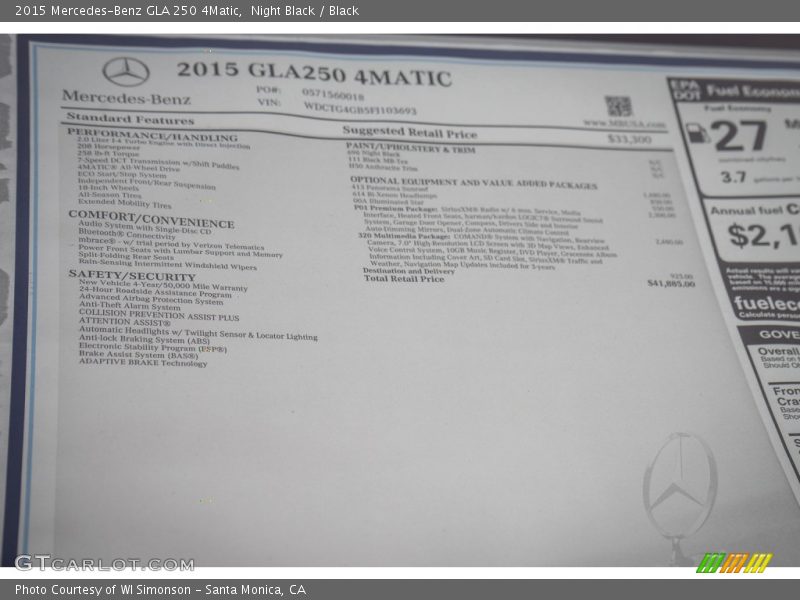Night Black / Black 2015 Mercedes-Benz GLA 250 4Matic