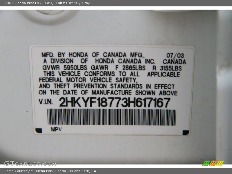 Taffeta White / Gray 2003 Honda Pilot EX-L 4WD