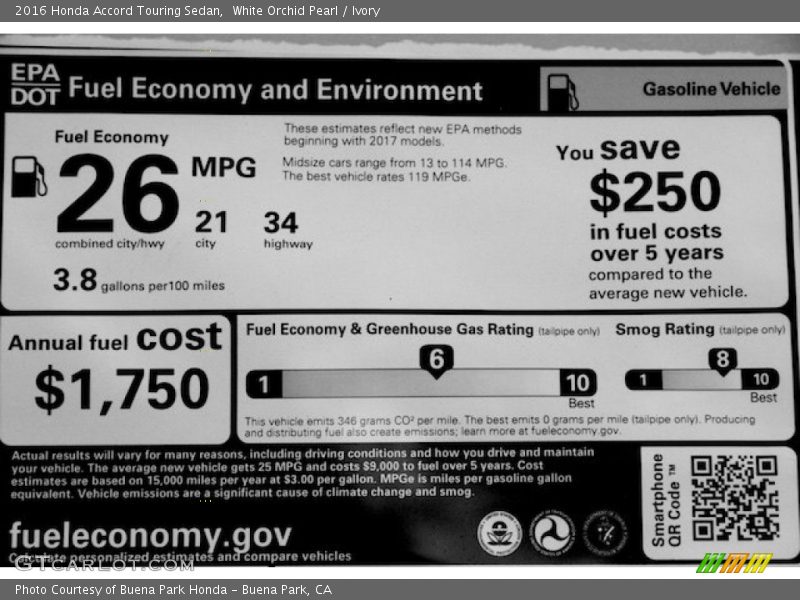 White Orchid Pearl / Ivory 2016 Honda Accord Touring Sedan