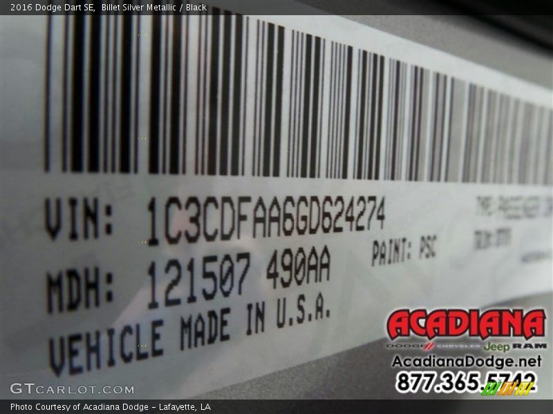 Billet Silver Metallic / Black 2016 Dodge Dart SE