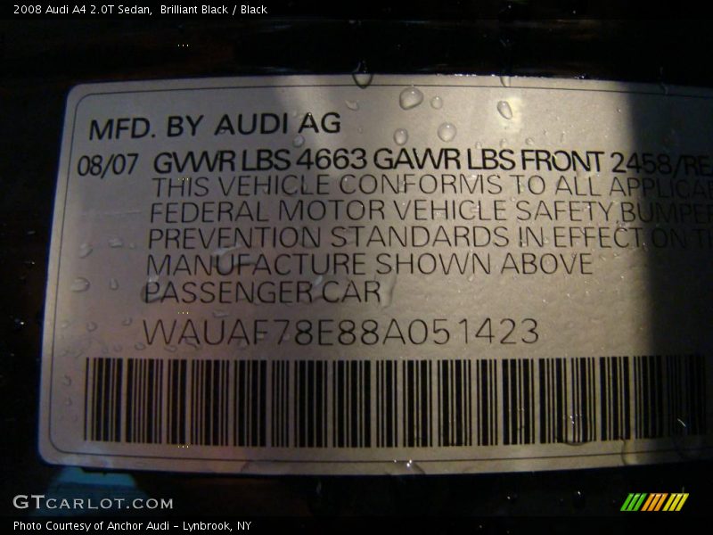 Brilliant Black / Black 2008 Audi A4 2.0T Sedan