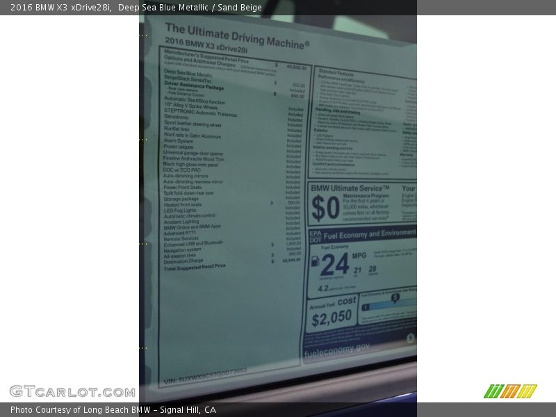 Deep Sea Blue Metallic / Sand Beige 2016 BMW X3 xDrive28i