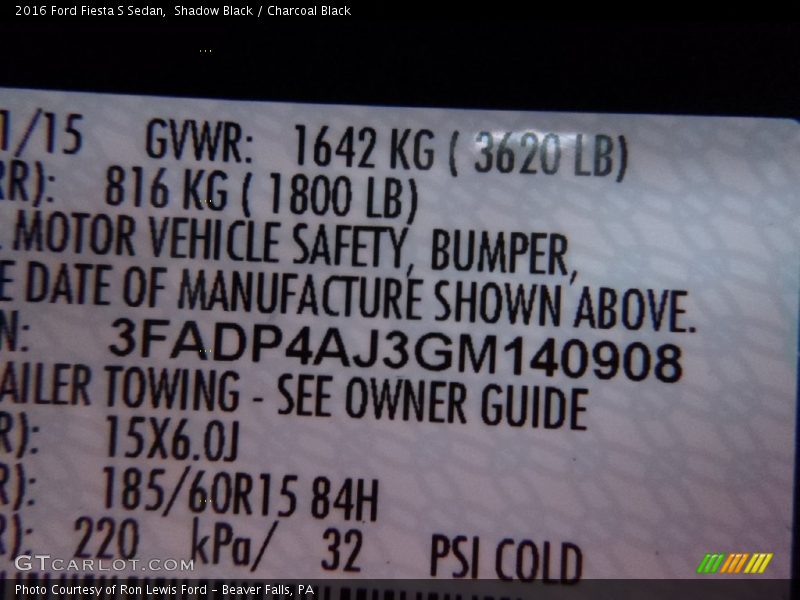 Shadow Black / Charcoal Black 2016 Ford Fiesta S Sedan