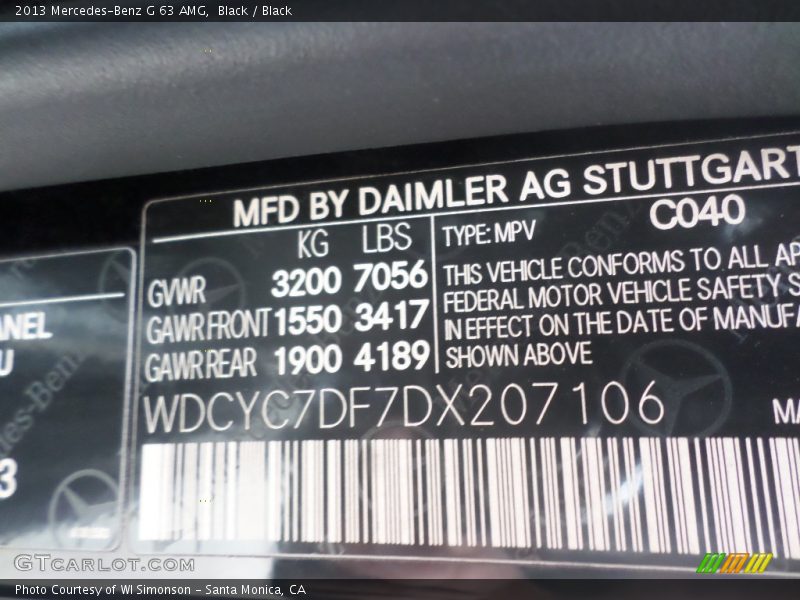 2013 G 63 AMG Black Color Code 040