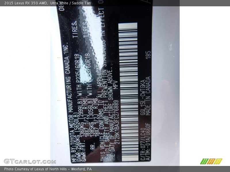 Ultra White / Saddle Tan 2015 Lexus RX 350 AWD