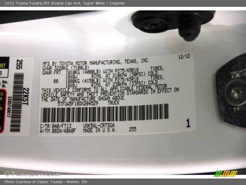 Super White / Graphite 2013 Toyota Tundra SR5 Double Cab 4x4
