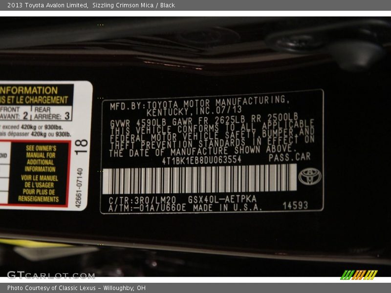 Sizzling Crimson Mica / Black 2013 Toyota Avalon Limited