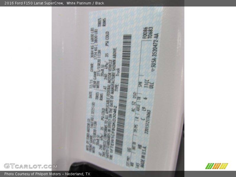 White Platinum / Black 2016 Ford F150 Lariat SuperCrew