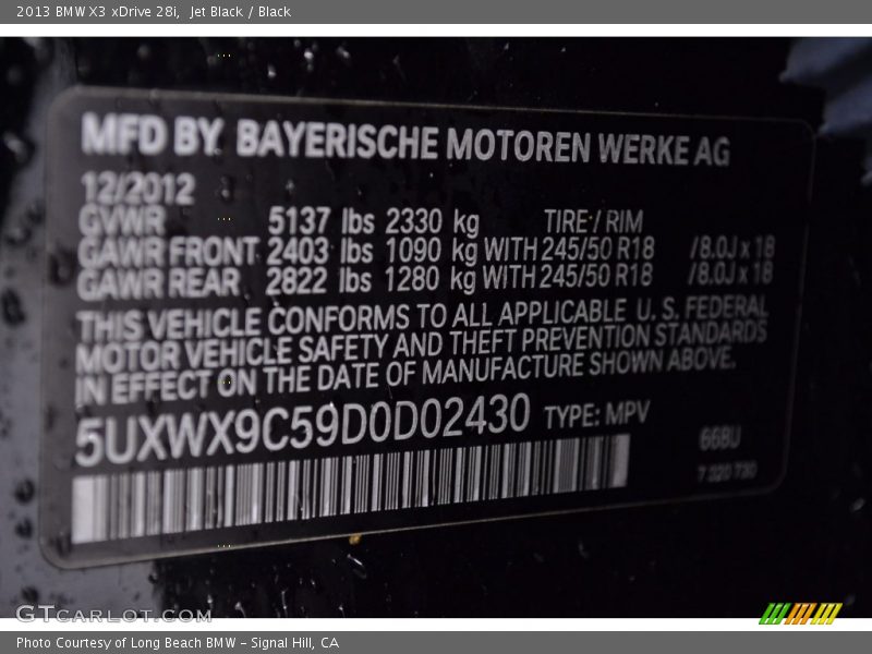Jet Black / Black 2013 BMW X3 xDrive 28i