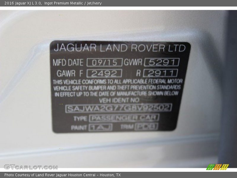 2016 XJ L 3.0 Ingot Premium Metallic Color Code 1AJ