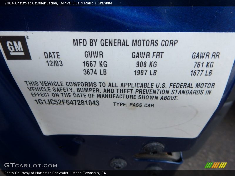 Arrival Blue Metallic / Graphite 2004 Chevrolet Cavalier Sedan