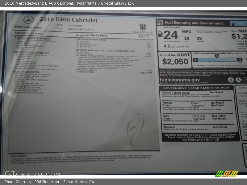Polar White / Crystal Grey/Black 2016 Mercedes-Benz E 400 Cabriolet