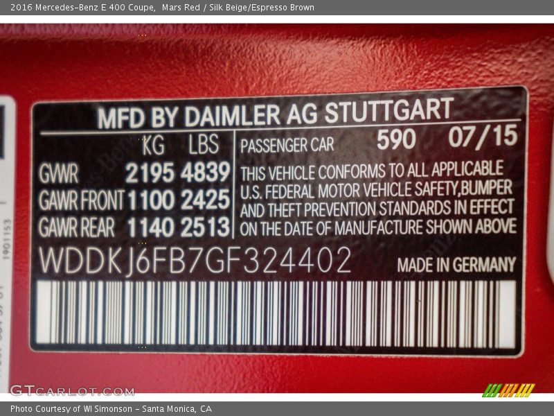 Mars Red / Silk Beige/Espresso Brown 2016 Mercedes-Benz E 400 Coupe