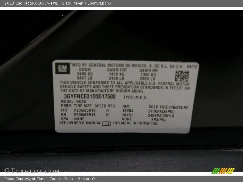 Black Raven / Ebony/Ebony 2013 Cadillac SRX Luxury FWD