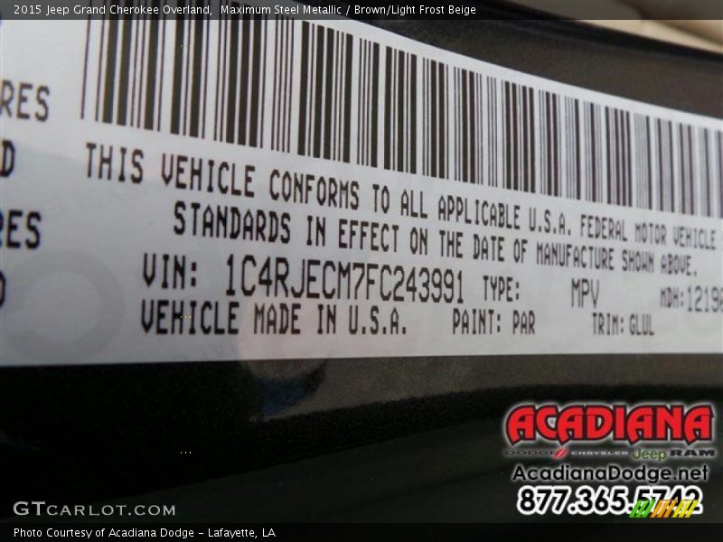 Maximum Steel Metallic / Brown/Light Frost Beige 2015 Jeep Grand Cherokee Overland