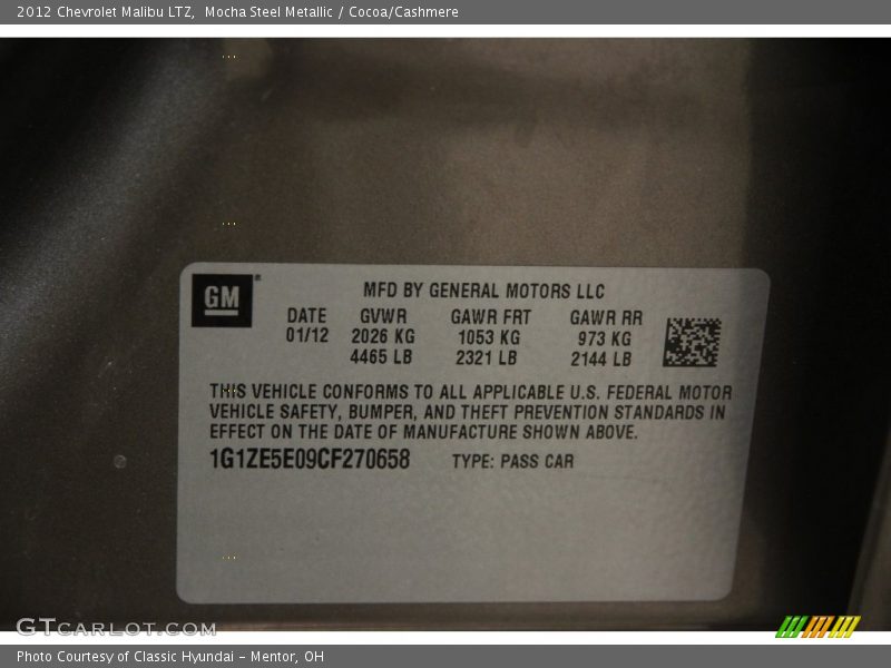 Mocha Steel Metallic / Cocoa/Cashmere 2012 Chevrolet Malibu LTZ
