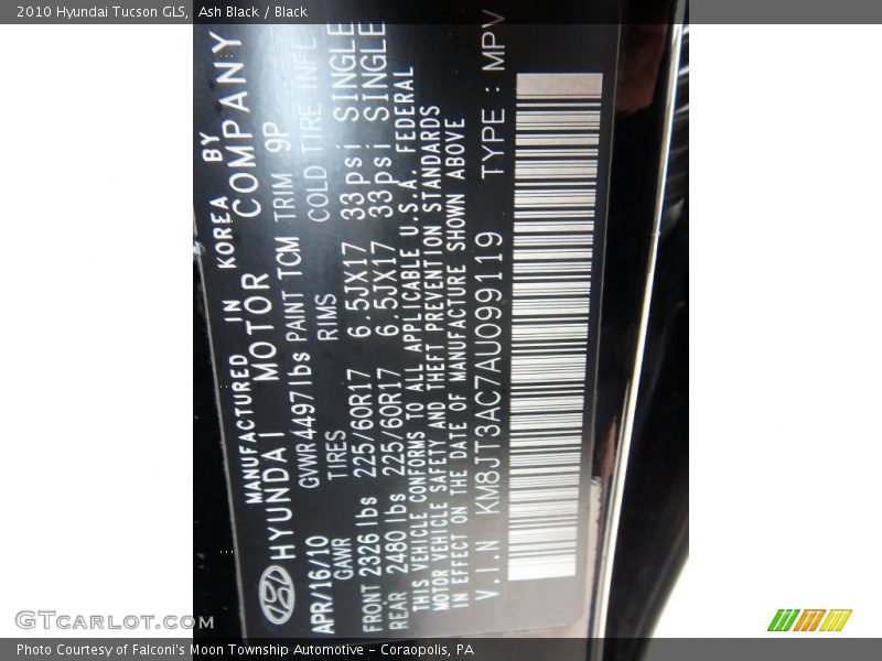 Ash Black / Black 2010 Hyundai Tucson GLS