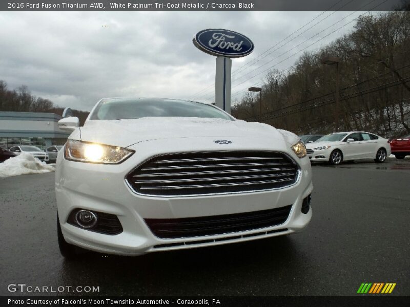 White Platinum Tri-Coat Metallic / Charcoal Black 2016 Ford Fusion Titanium AWD