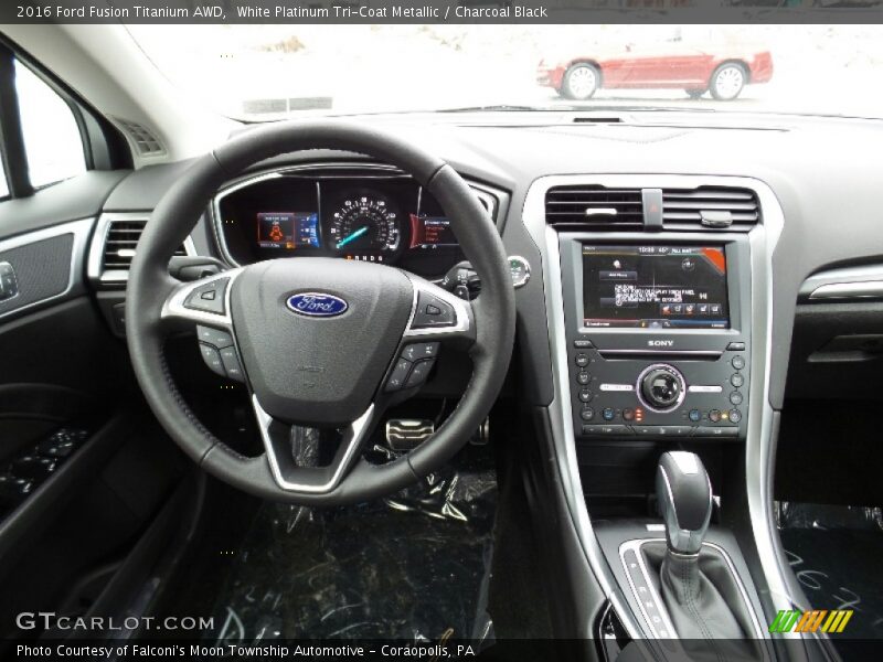 White Platinum Tri-Coat Metallic / Charcoal Black 2016 Ford Fusion Titanium AWD