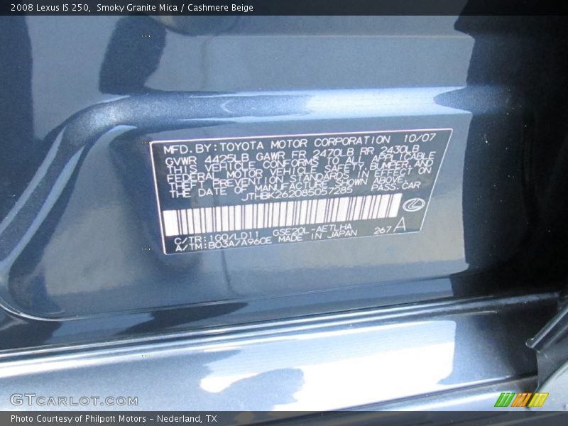 Smoky Granite Mica / Cashmere Beige 2008 Lexus IS 250