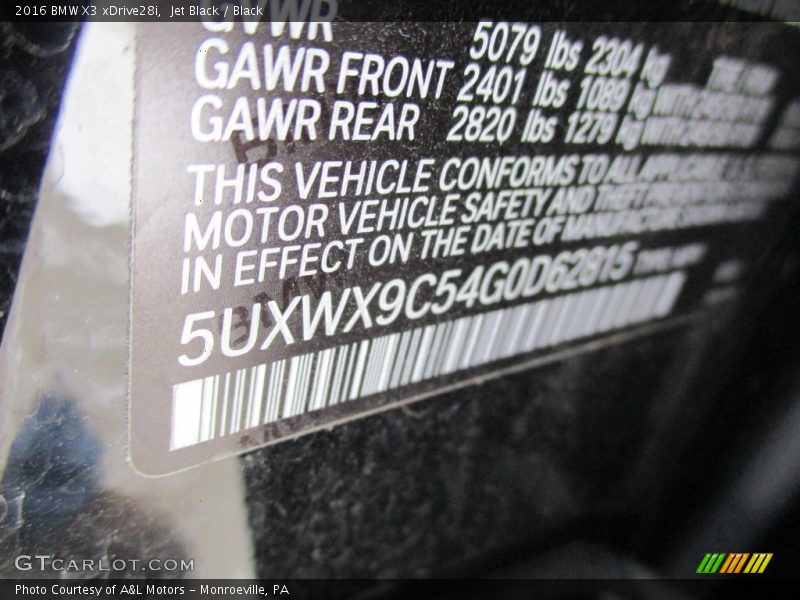 Jet Black / Black 2016 BMW X3 xDrive28i