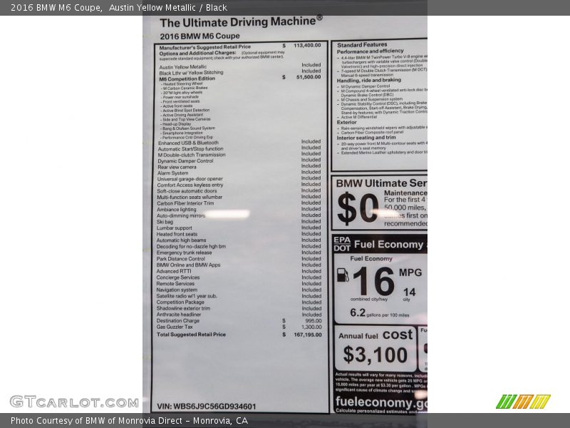  2016 M6 Coupe Window Sticker