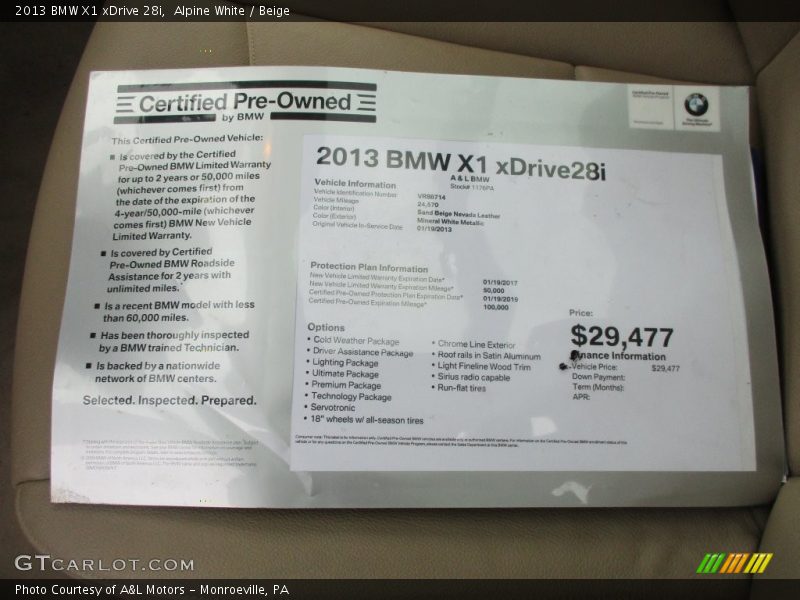 Alpine White / Beige 2013 BMW X1 xDrive 28i
