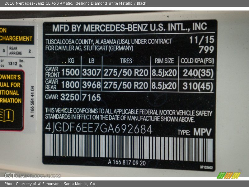 designo Diamond White Metallic / Black 2016 Mercedes-Benz GL 450 4Matic