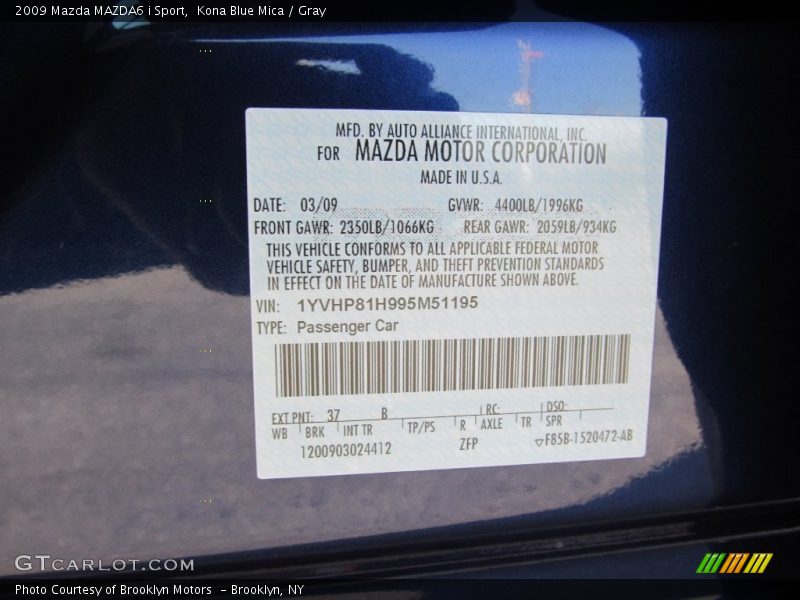 Kona Blue Mica / Gray 2009 Mazda MAZDA6 i Sport