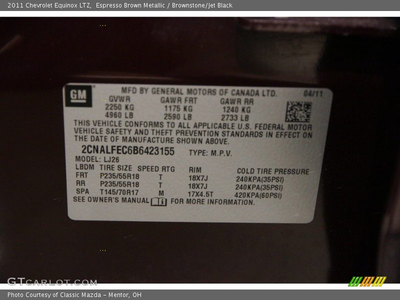 Espresso Brown Metallic / Brownstone/Jet Black 2011 Chevrolet Equinox LTZ