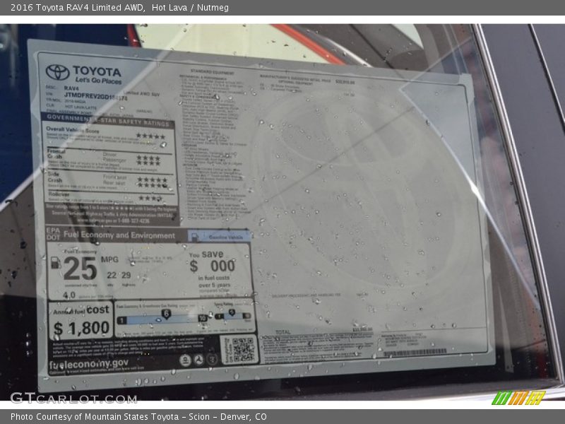  2016 RAV4 Limited AWD Window Sticker