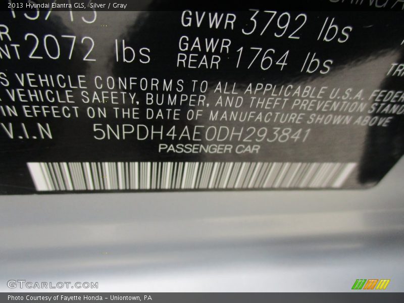 Silver / Gray 2013 Hyundai Elantra GLS