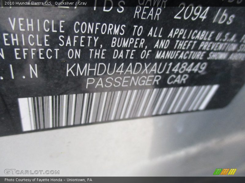 Quicksilver / Gray 2010 Hyundai Elantra GLS