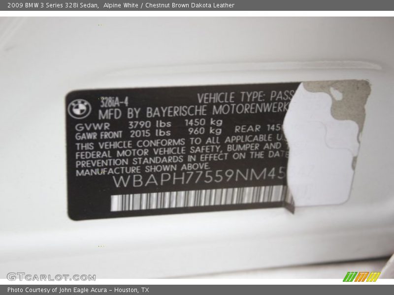 Alpine White / Chestnut Brown Dakota Leather 2009 BMW 3 Series 328i Sedan