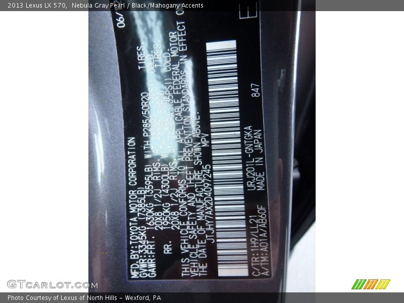 Nebula Gray Pearl / Black/Mahogany Accents 2013 Lexus LX 570
