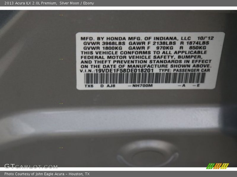 Silver Moon / Ebony 2013 Acura ILX 2.0L Premium