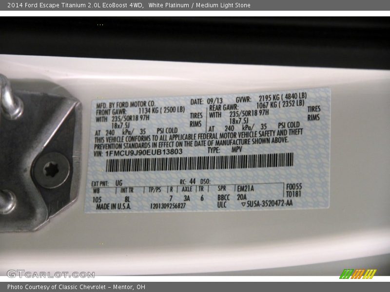 White Platinum / Medium Light Stone 2014 Ford Escape Titanium 2.0L EcoBoost 4WD