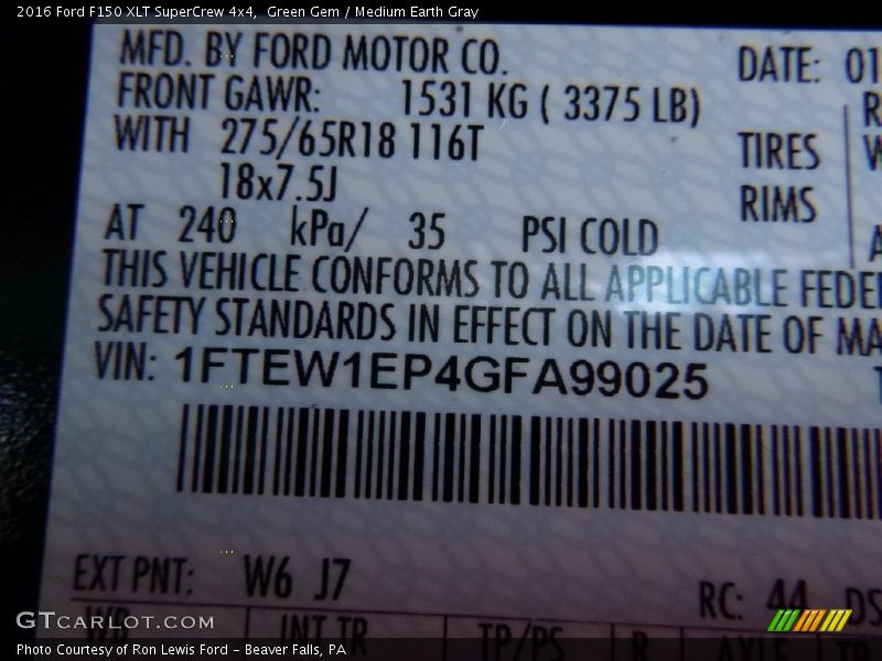 2016 F150 XLT SuperCrew 4x4 Green Gem Color Code W6