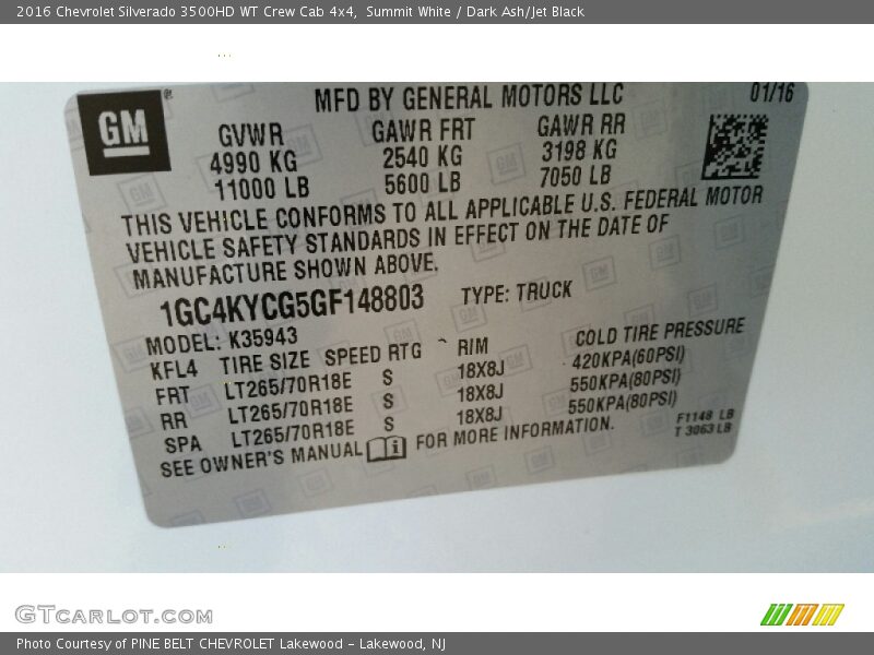 Summit White / Dark Ash/Jet Black 2016 Chevrolet Silverado 3500HD WT Crew Cab 4x4