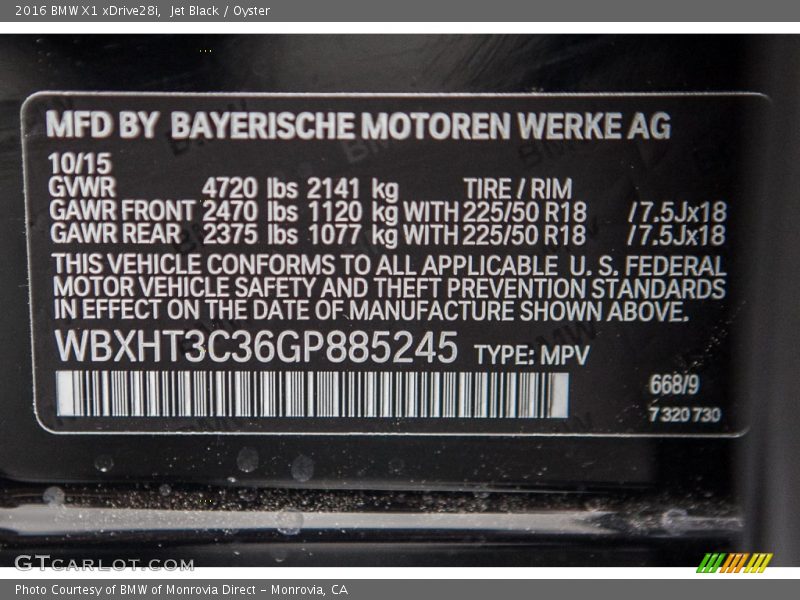 Jet Black / Oyster 2016 BMW X1 xDrive28i